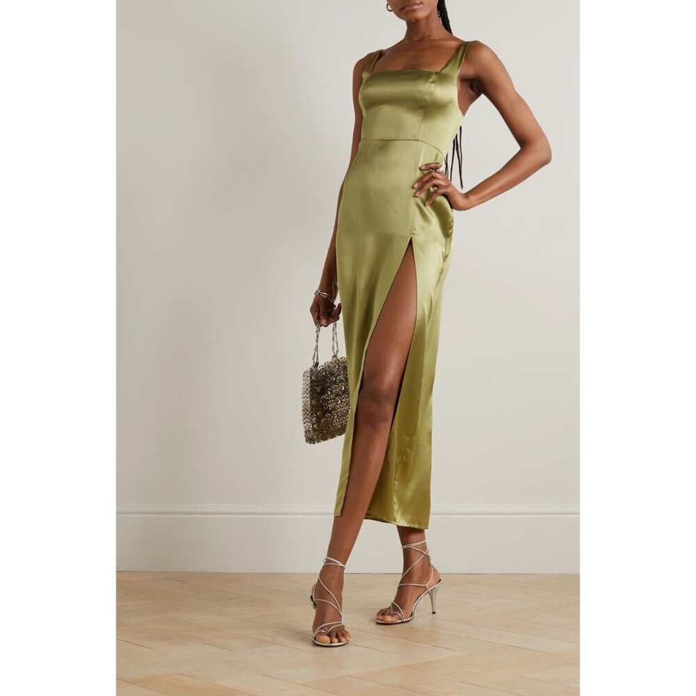 Reformation Solay Olive Green Silk Dress 6 New